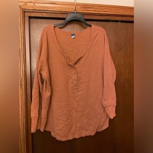 Dusty Salmon colored Henley waffle long sleeve top